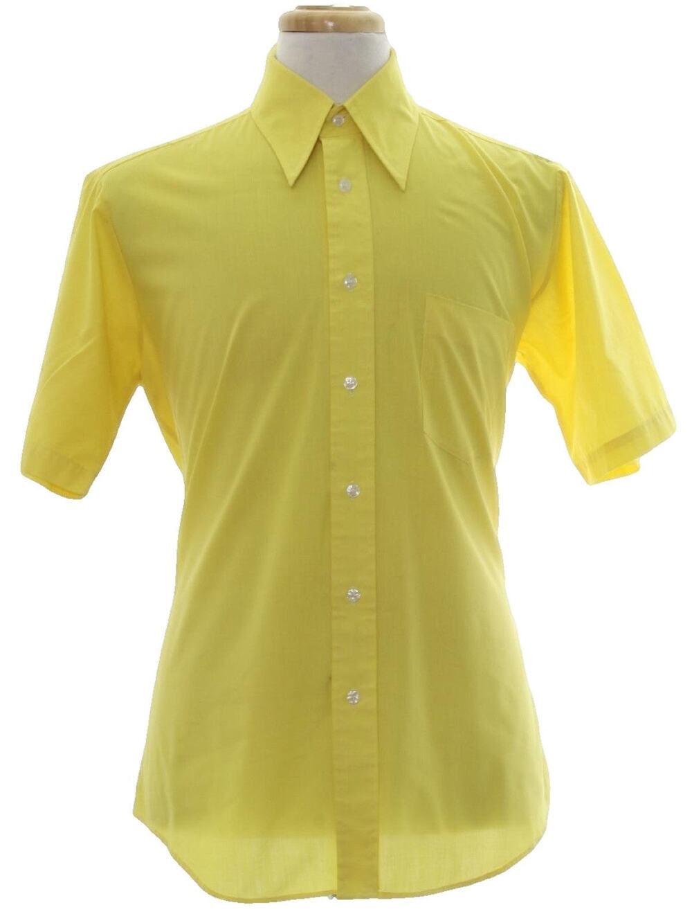 Vintage 70s Alexanders Yellow Short Sleeve Point Collar Shirt Men's Medium